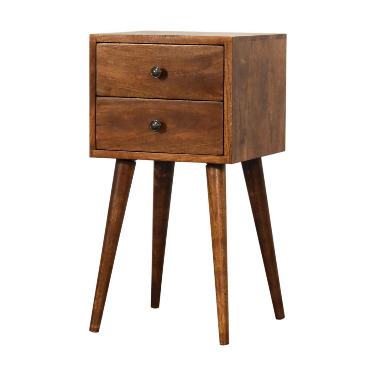 NACHTTISCH MINI KASTANIENHOLZ MIT 2 SCHUBLADEN - Beige/Messingfarben, Holz/Metall (30/57/30cm) - Artisan Furniture