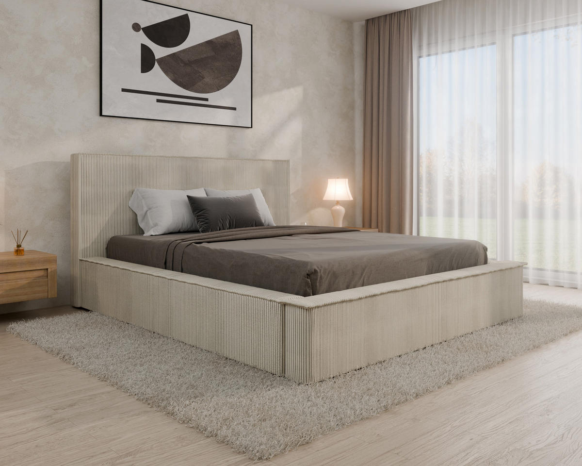 POLSTERBETT SANA 160x200cm Elegantes Polsterbett für modernen Wohnstil , ohne matratze, beige - Beige, Holz (160/200cm) - Homesy