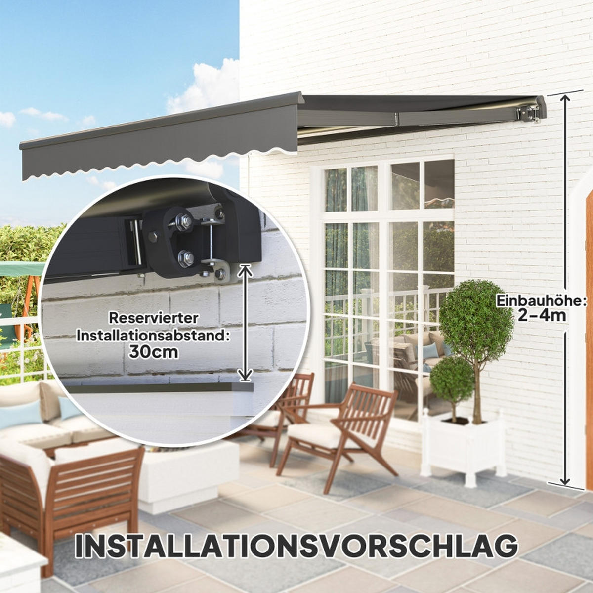 MARKISE 400 cm Handkurbel UV grau - Grau, Metall (395/150/300cm) - Fortuna Lai
