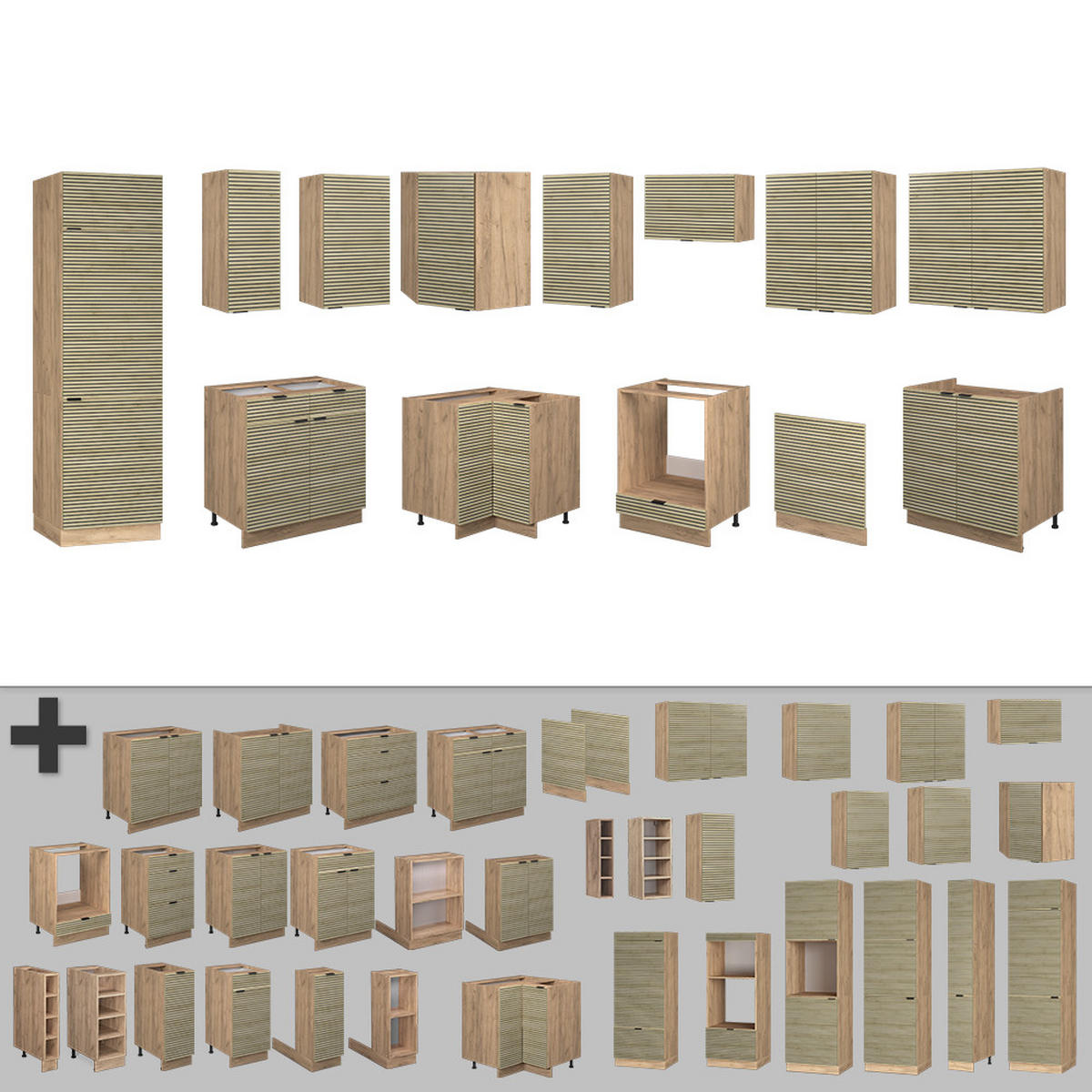 ECKKÜCHE Fame-Line Eiche Paneel/Goldkraft Eiche 227 x 287 cm , AP Anthrazit - Honigeiche/Hellbraun, Holzwerkstoff (227/81.6/60cm) - Vicco