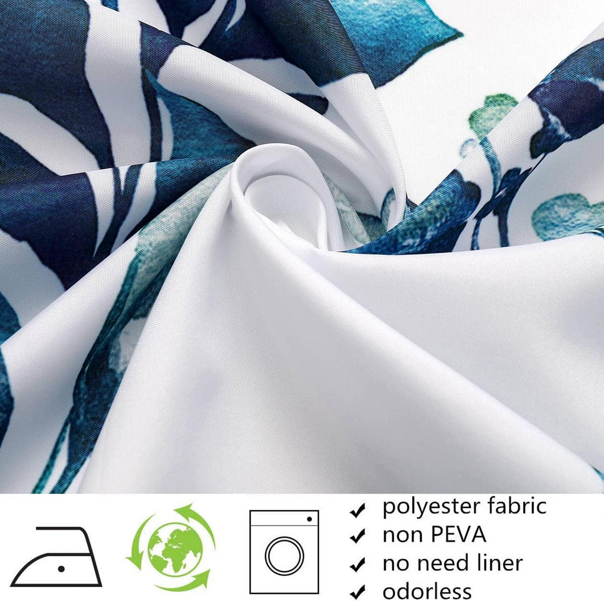 DUSCHVORHANG Blätter Dusche schimmelresistent Stoff maschinenwaschbar mit Haken rostfrei - Weiß, Textil (180/200cm) - MCBOSON