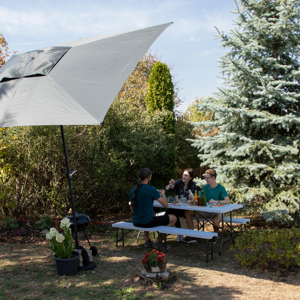 BIERZELTGARNITUR - Weiß, Kunststoff/Metall - Relaxdays