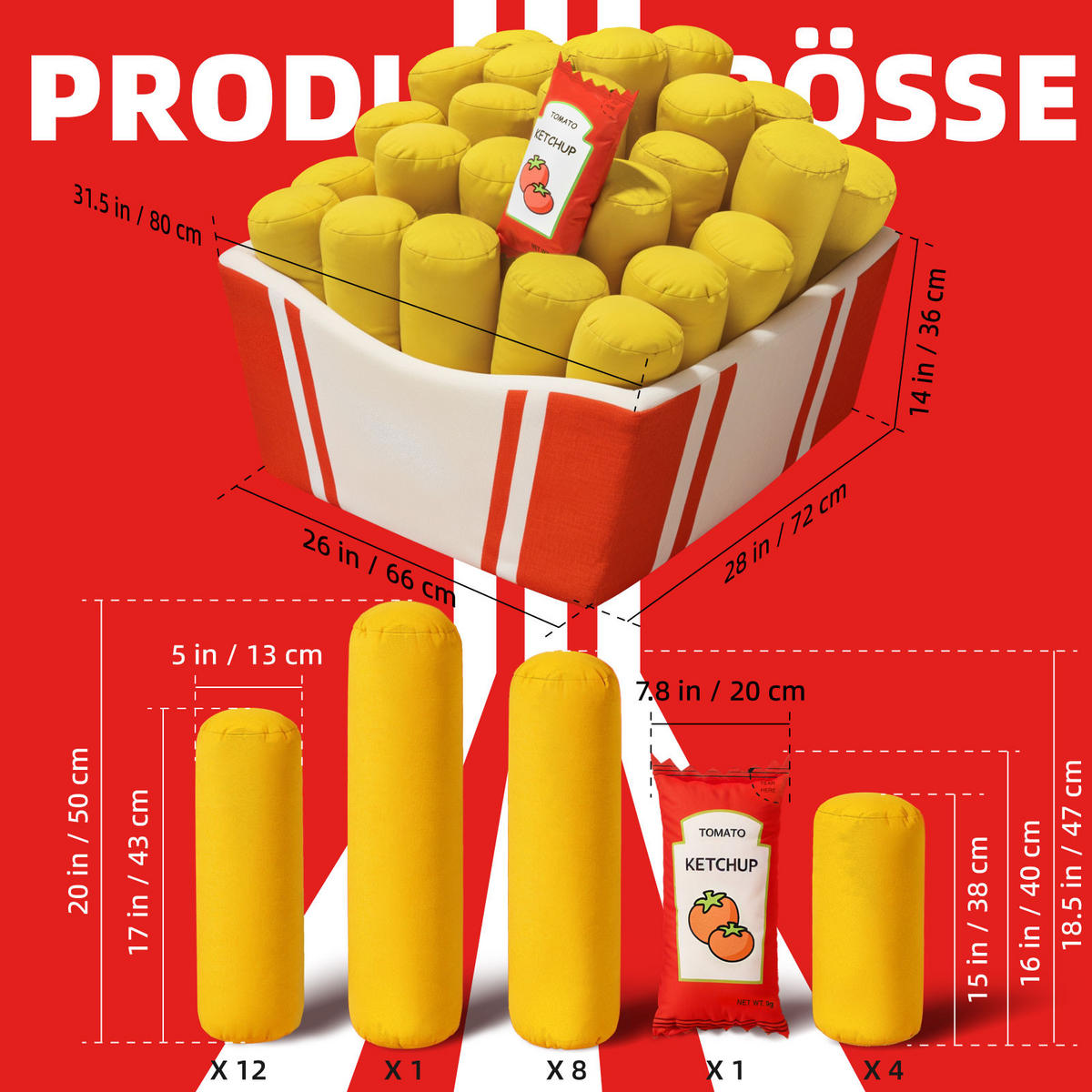 SITZSACK Pommes mit herausnehmbaren Kissen - Gelb/Rot, Textil (72/45/80cm) - Vercart