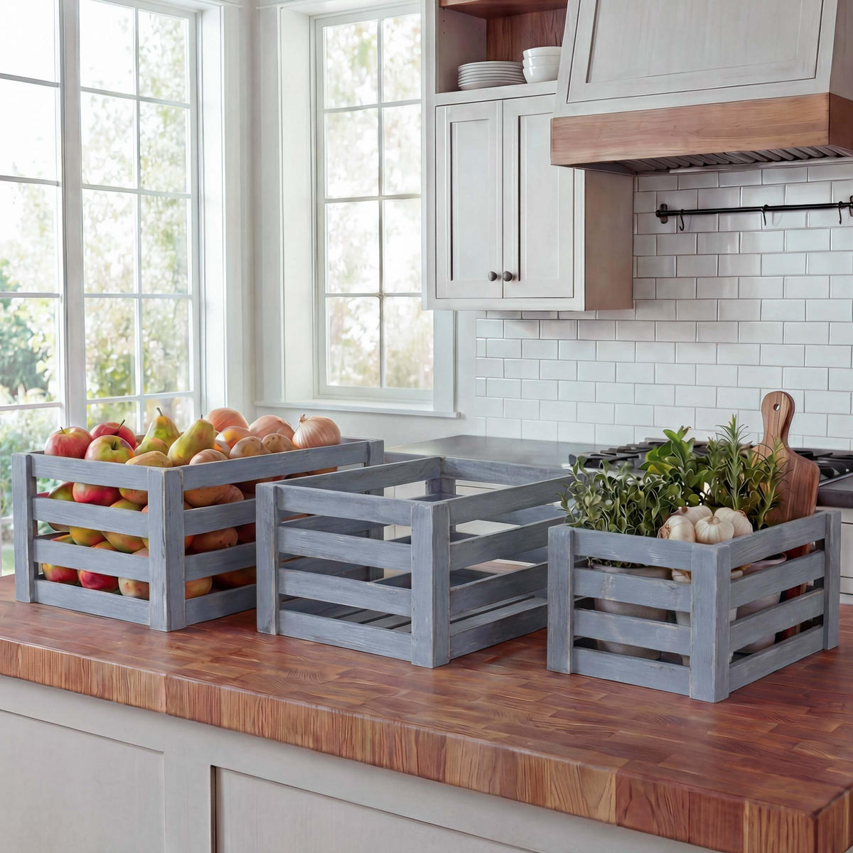 HOLZKISTE 3ER-SET Grau 3er-Set-Set - Grau, Holz (30/41/21cm) - MCW