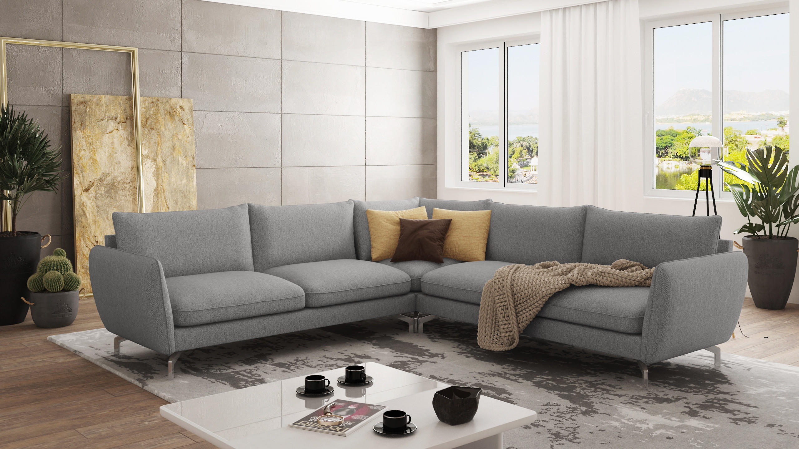 ECKSOFA Elou Grau Microfaser - Chromfarben/Grau, Holz/Textil (276/276cm) - S-Style Möbel
