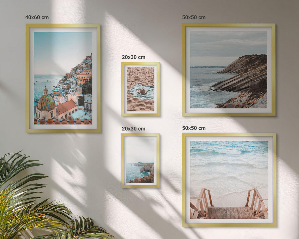 BILDER SET 5er Set - 50x50 cm & 20x30 cm & 40x60 cm Goldrahmen - Berglandschaften und Wasserfälle - Goldfarben, Kunststoff (40/60cm) - TULUP