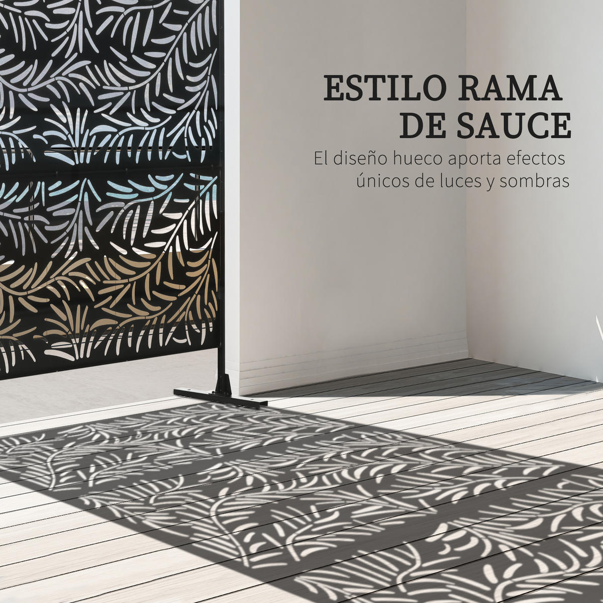 RAUMTEILER,WEIDENBLATTMUSTER 122x45x198cm,schwarz - Schwarz, Metall (122/198cm) - Vallsero