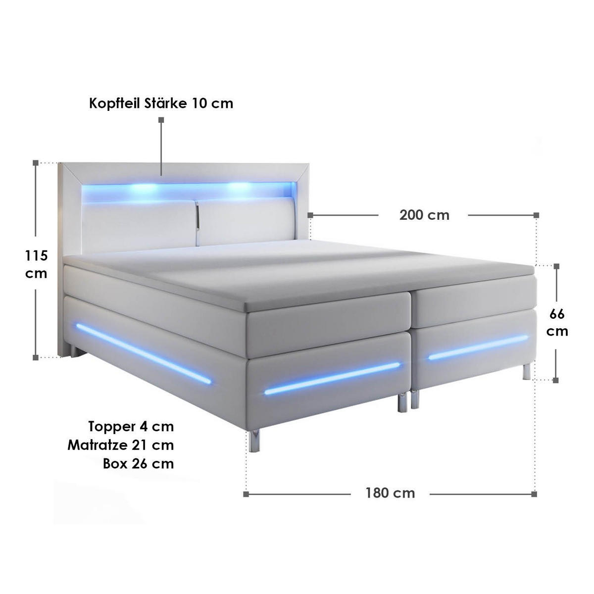 BOXBETT Norfolk weiß 180x200 cm - Weiß, Textil (180/200cm) - Juskys