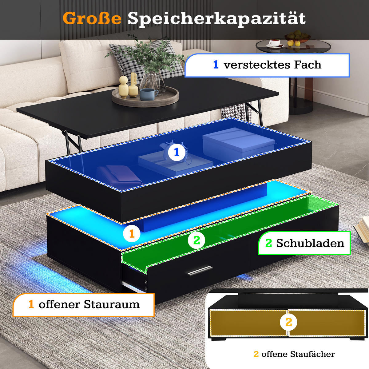 COUCHTISCH Schwarz 100/50/44 cm - Schwarz, Holzwerkstoff (100/50/44cm) - Urban Meuble