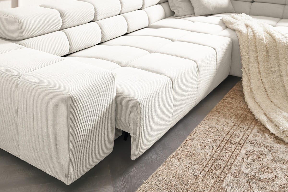 ECKSOFA MIT MOTORISCHEM SITZVORZUG NEVADA Weiß Cord - Schwarz/Weiß, Kunststoff/Textil (319/215cm) - KAWOLA