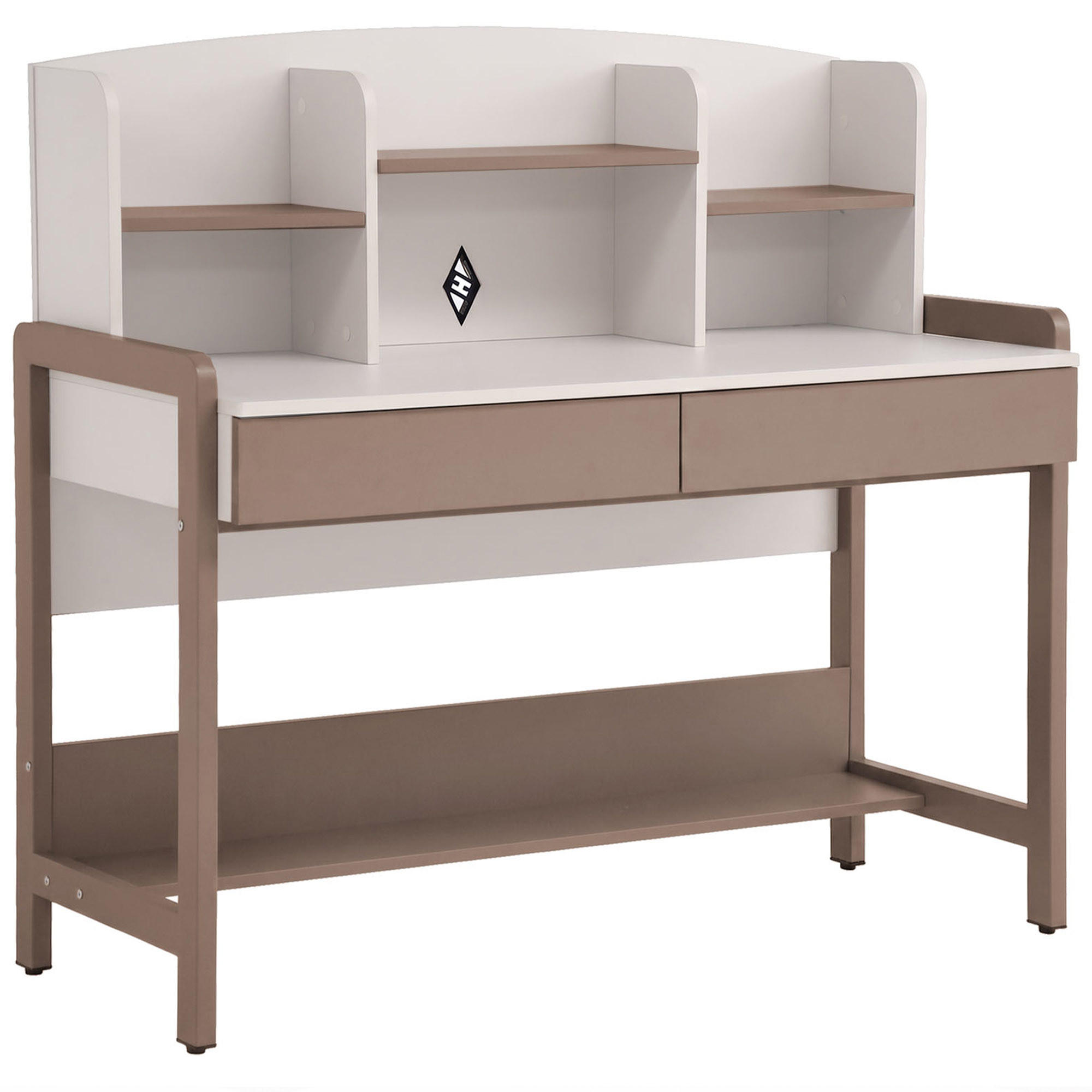 Beautysofa PSACÍ STŮL Boreo se 2 zásuvkami a nástavcem se 3 policemi, 120 cm, kašmír + světle hnědá