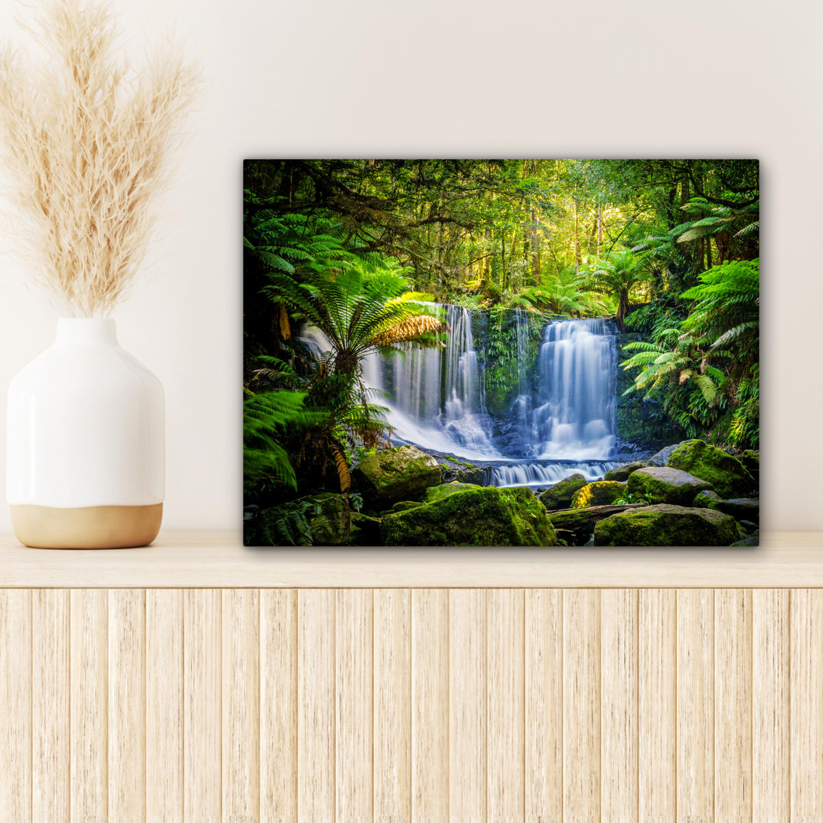 LEINWANDBILD Dschungel - Wasserfall - Australien - Pflanzen - Natur 40x30 cm - Dunkelgrün, Textil (40/30cm) - MuchoWow