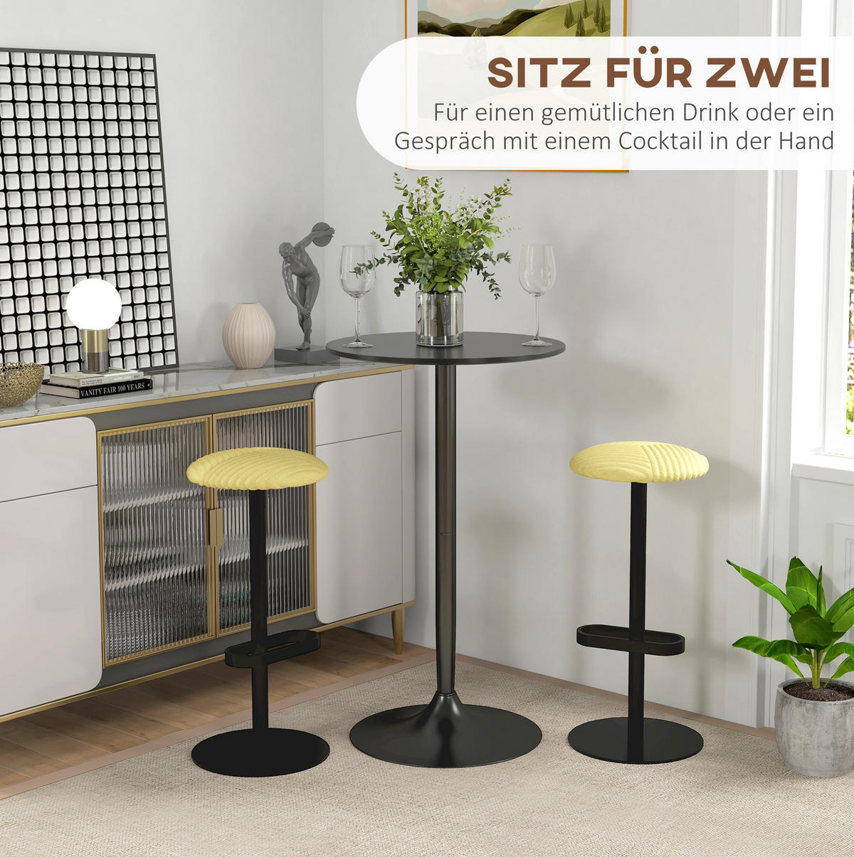 RUNDER Bartisch 60/60/102 cm mit Metallgestell in Schwarz - Schwarz, Holzwerkstoff (60/60/102cm) - BEAOK