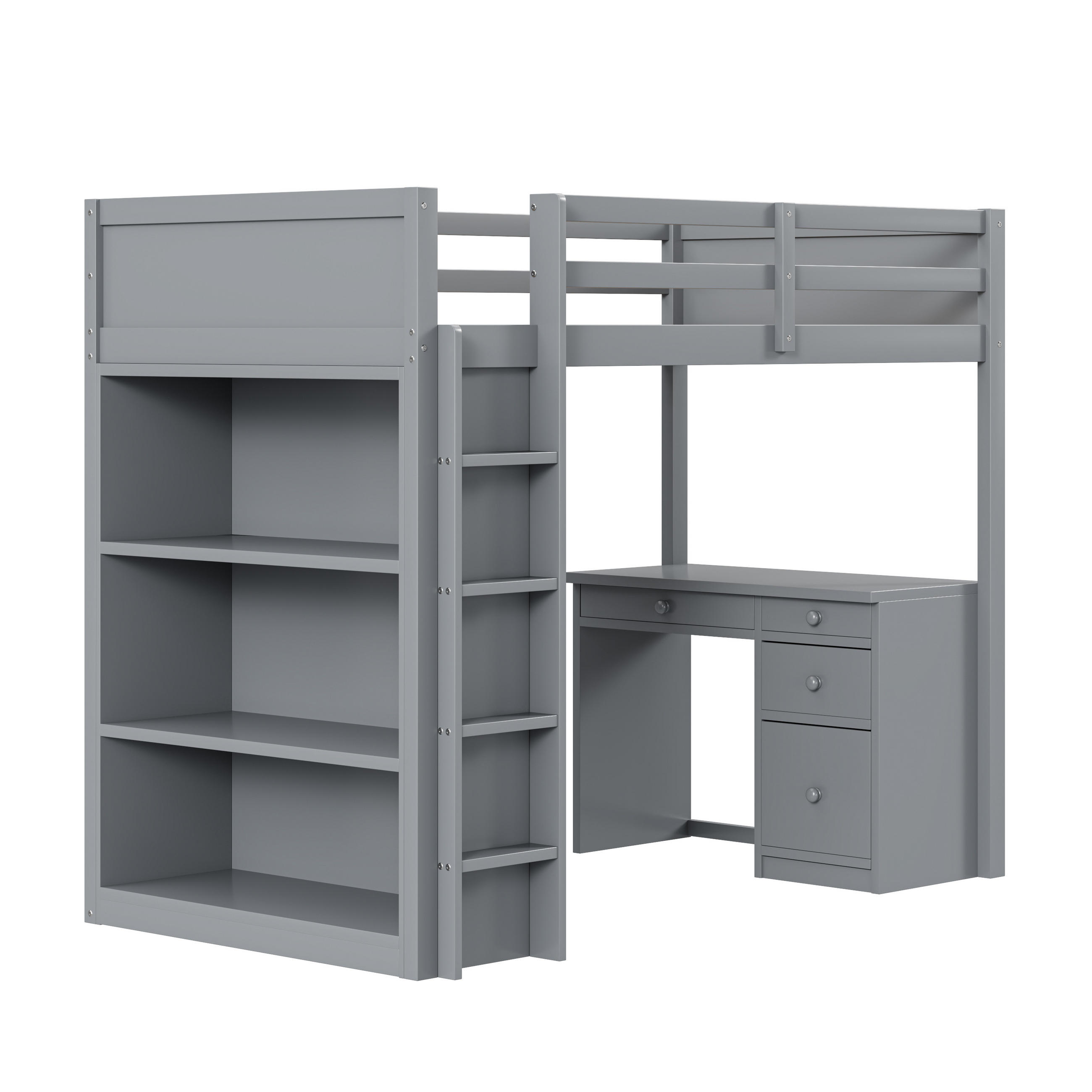HOCHBETT 90/200 cm in Grau mit Stauraumschrank und Schreibtisch Massivholz Modern - Grau, Holz (90/200cm) - STILVORA