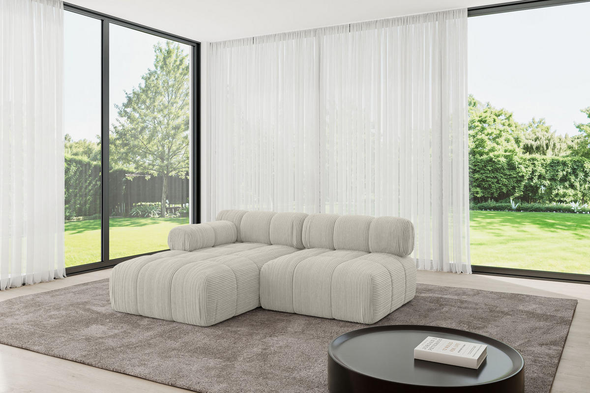 ECKSOFA modulares Sofa Razon-L1 - 190x160x70 cm Creme Cord - Hellgrau/Creme, Holzwerkstoff/Textil (190/160cm) - ALTDECOR