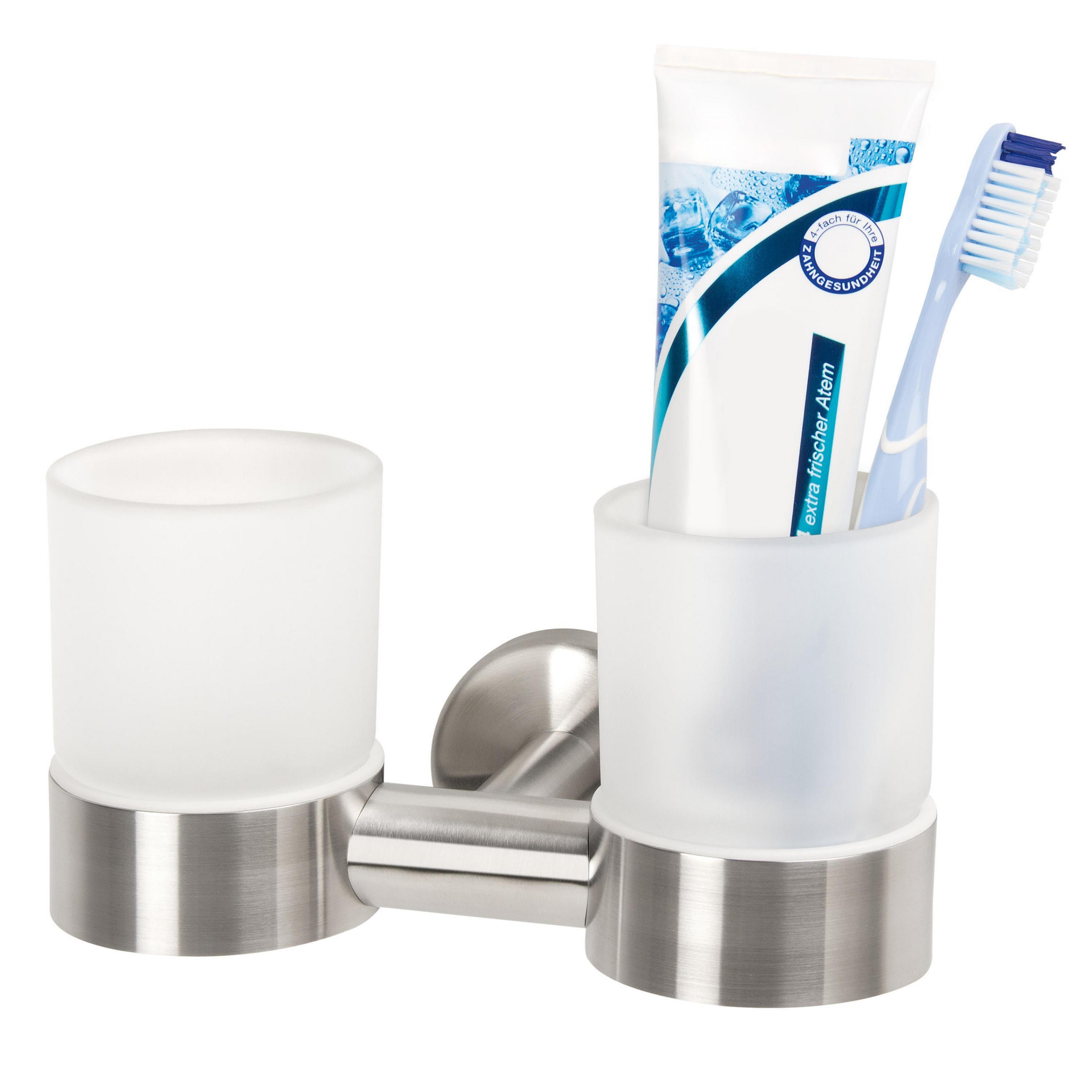 DOPPEL-GLASBECHERHALTER PIAZZA, Edelstahl, matt - Edelstahlfarben, Metall (17.5/10.5/11cm) - bremermann