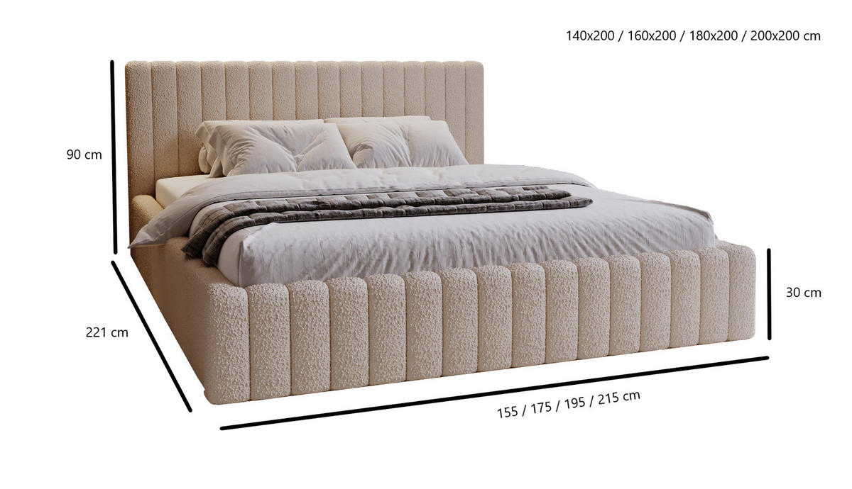 POLSTERBETT 140x200 Billo mit Bettkasten, Boucle Orange - Orange, Holz/Textil (140/200cm) - Emporius