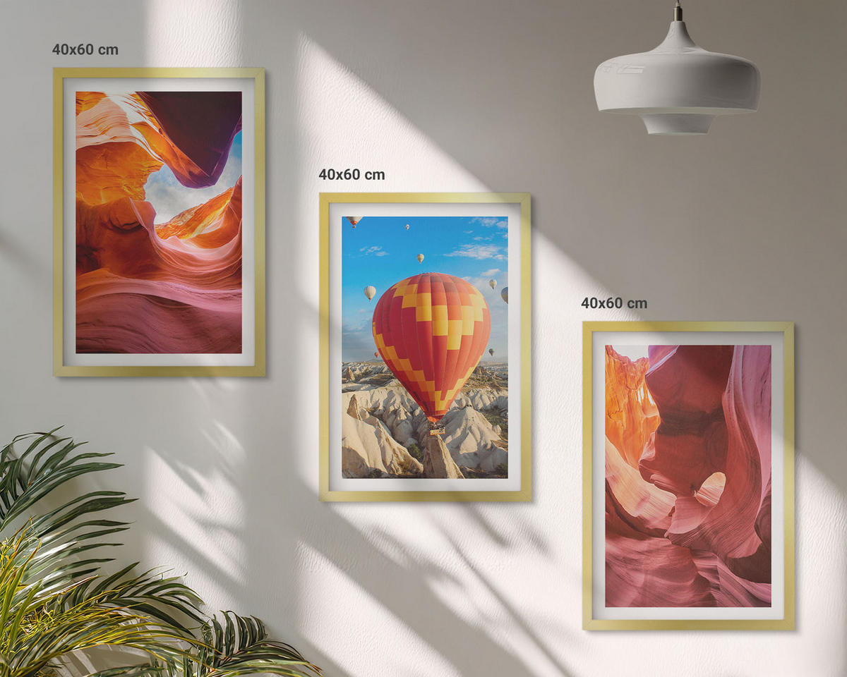 BILDER SET 3er Set - 40x60 cm Goldrahmen - Wüstenschluchten aus der Ballonfahrt - Goldfarben, Kunststoff (40/60cm) - TULUP