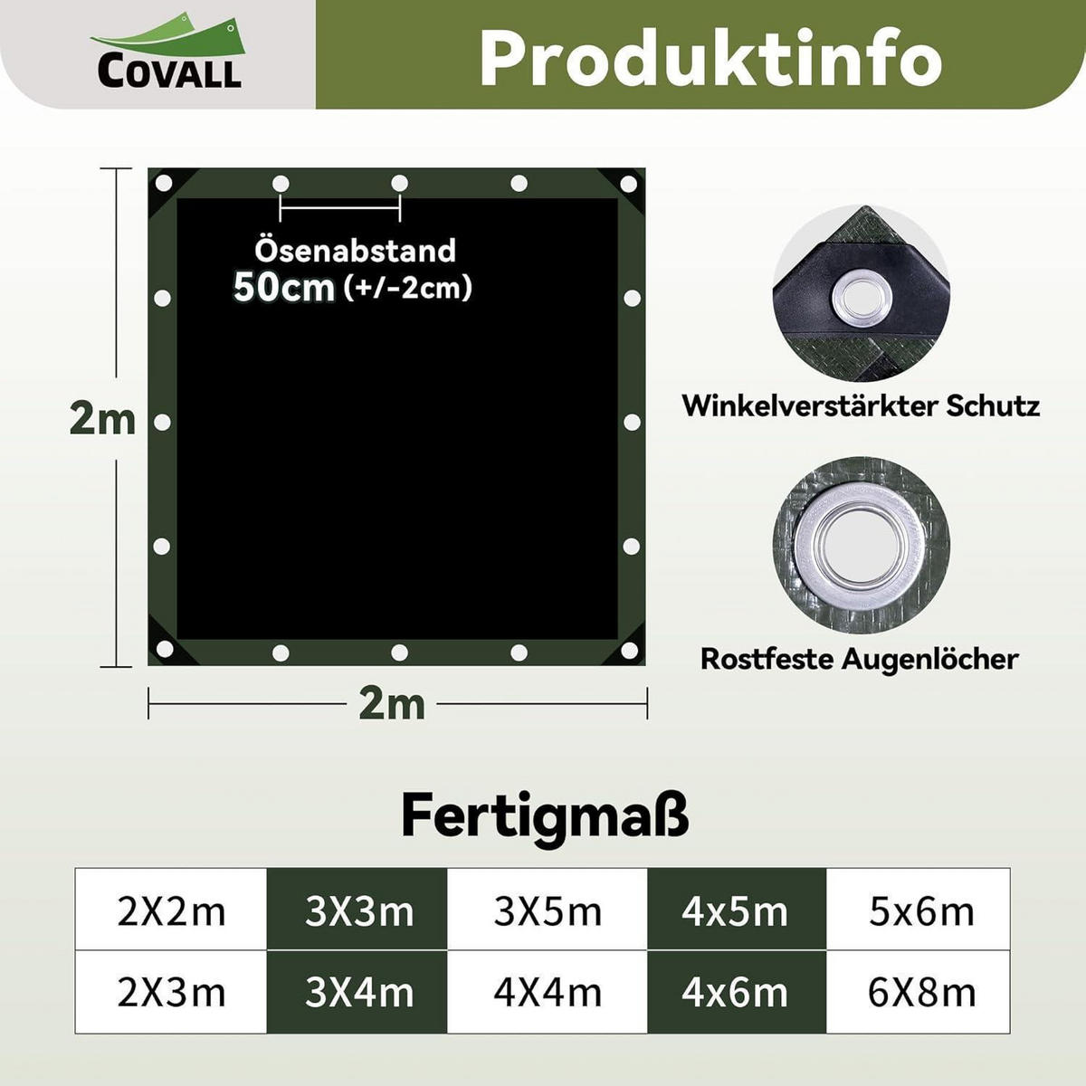 PLANE 2m x 2m 140GSM Dunkelgrün/Schwarz - Multicolor, Kunststoff (28/25/3cm)