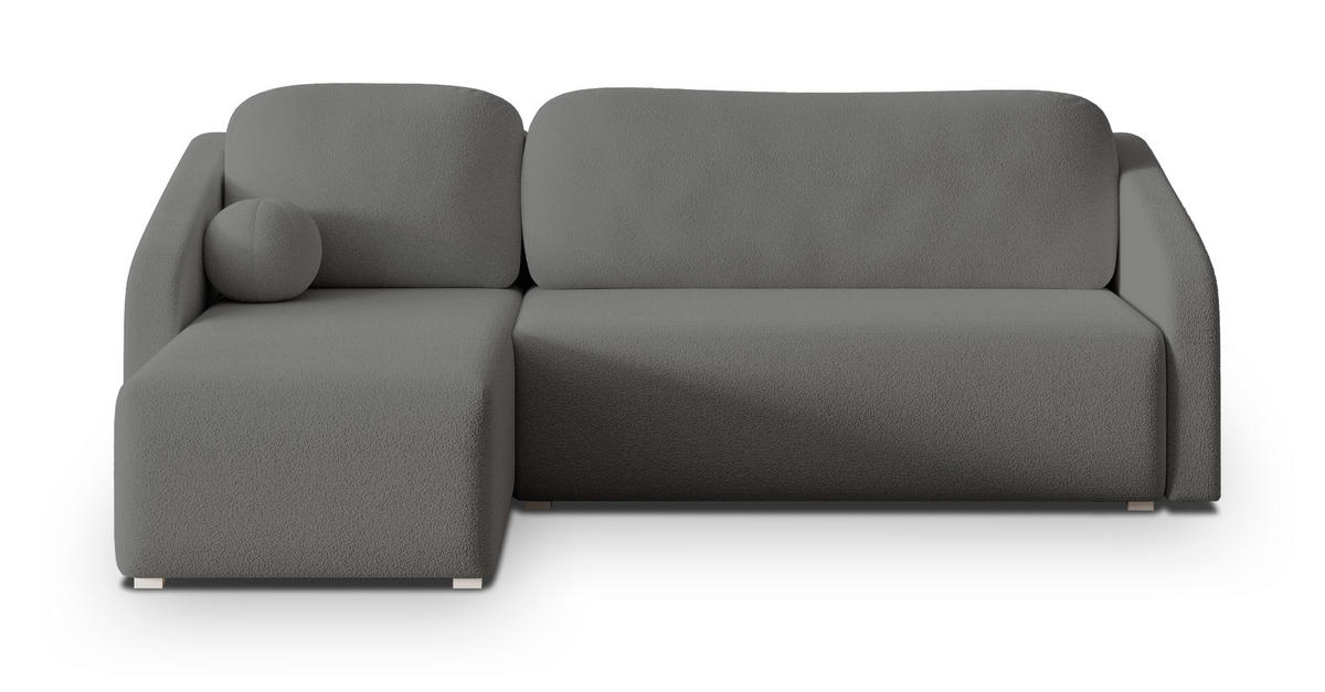 ECKSOFA MARELLO Grau Boucle-Stoff mit Schlaffunktion - Grau, Holz (220/143cm) - MASSENO