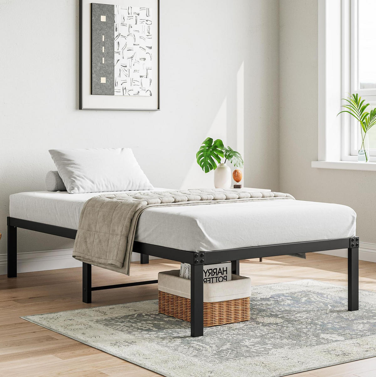 METALLBETT 90/200 cm Schwarz mit Stauraum und hoher Tragfähigkeit - Schwarz, Metall (90/200cm) - MIVRAY