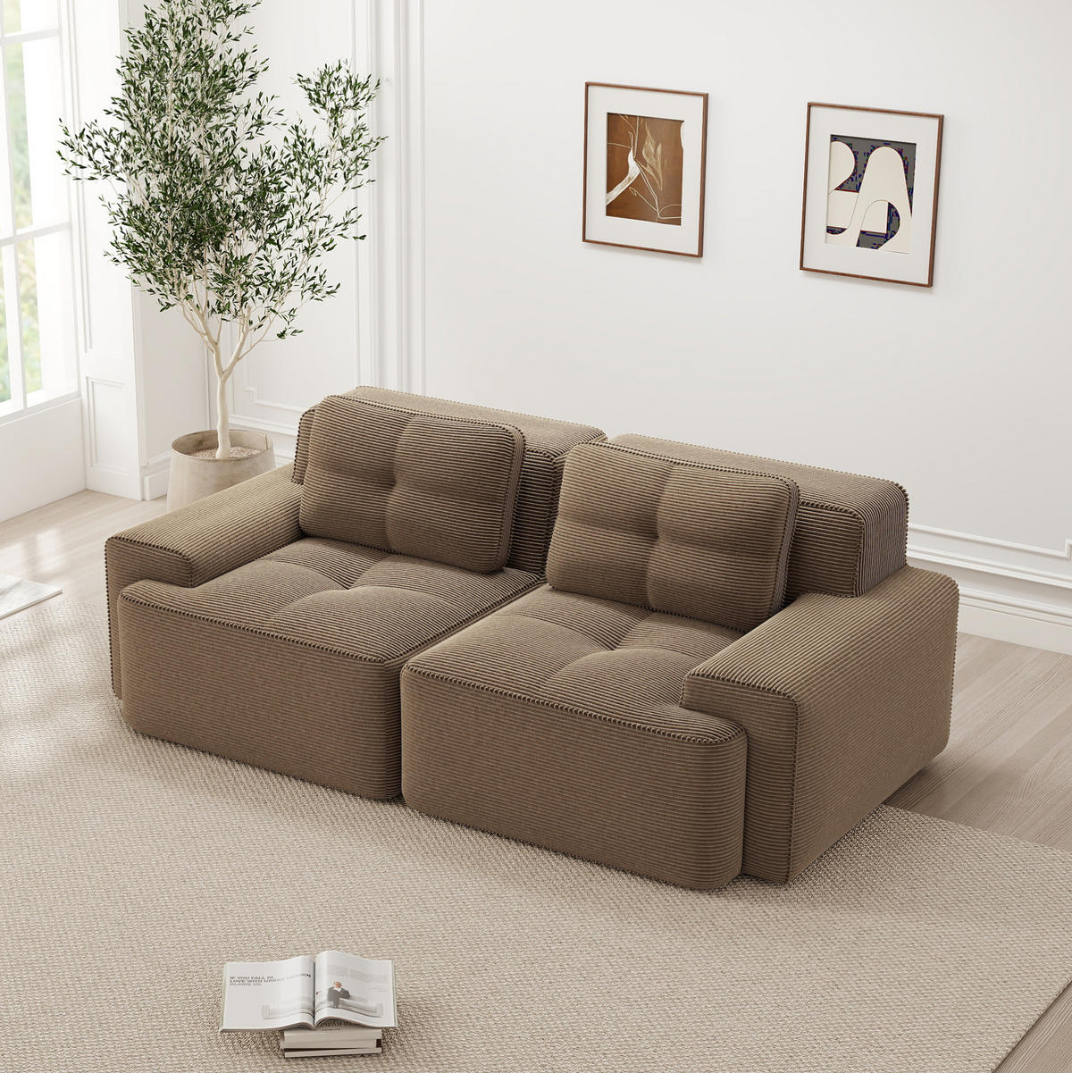 SOFA modular mit Tiefsitz 74 cm Cord Braun - Braun, Kunststoff (104/69/204cm) - Meubliv