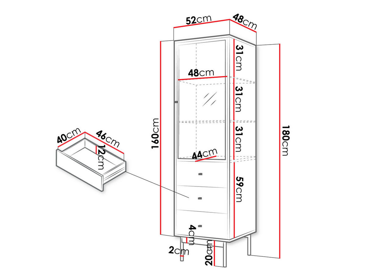 VITRINE Bartise, mit weißer LED Beleuchtung - Schwarz/Braun, Holzwerkstoff/Metall (52/180/48cm) - MIRJAN24