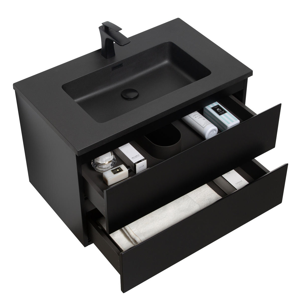 WASCHTISCHKOMBI Angela 2 Teile - Schwarz Matt Mit Schwarzem Waschbecken - 80 x 48 x 52 cm - Schwarz, Holz (80/52/48cm) - Badplaats