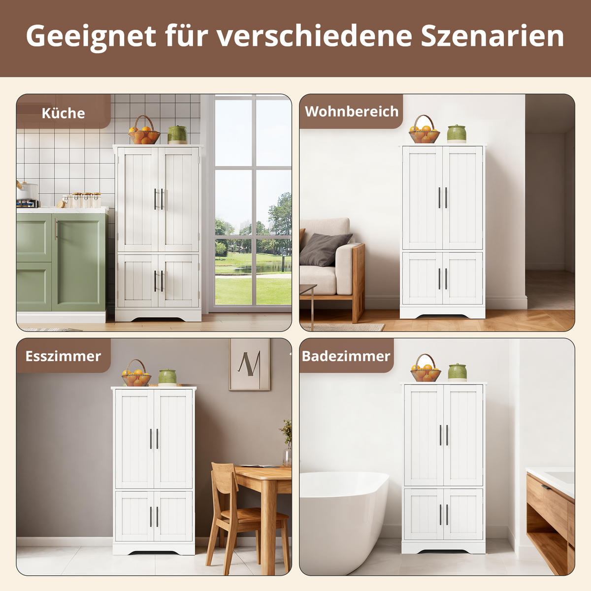 KÜCHENBUFFET mit LED-Beleuchtung und verstellbaren Einlegeböden, 60 x 40 x 120 cm, Weiß, MDF - Weiß, Holzwerkstoff (60/120/40cm) - SONNENH