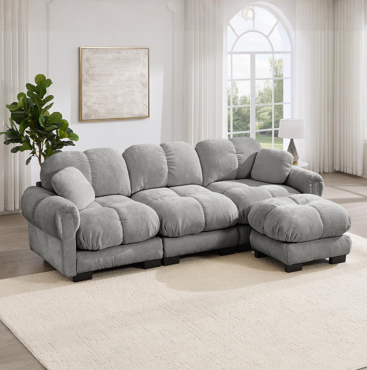 SOFA 3-Sitzer L-Form Chenille Hellgrau - Hellgrau, Holz (149/260cm) - Meubliv