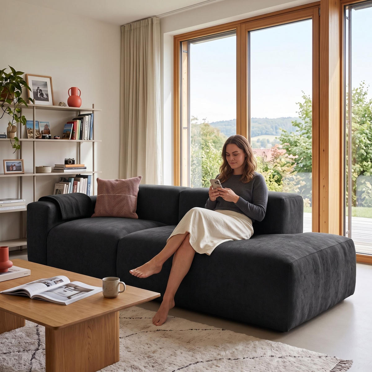 3-SITZER modulares Sofa HEAVEN SET 1 Rechts, Breite 255 cm Webstoff Schwarz - Schwarz, Holz/Kunststoff (102/71/255cm) - Muffo