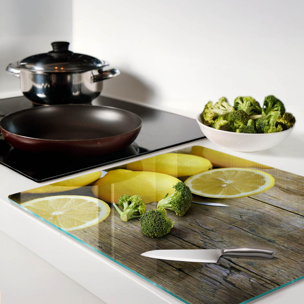 GLASPLATTE 60x52 cm Zitronen auf Holz - Gelb, Glas (60/0.4/52cm) - TULUP