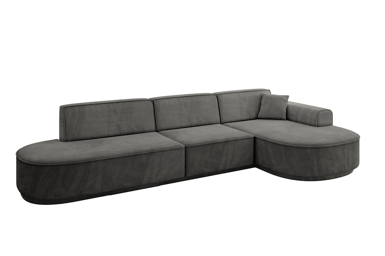 ECKSOFA Ottomane Rechts MARI-L2-v3 - 328x171x83 cm Dunkelgrau Velours - Dunkelgrau/Schwarz, Holzwerkstoff/Kunststoff (171/328cm) - ALTDECOR