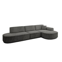 ECKSOFA Ottomane Rechts MARI-L2-v3 - 328x171x83 cm Dunkelgrau Velours - Dunkelgrau/Schwarz, Holzwerkstoff/Kunststoff (171/328cm) - ALTDECOR