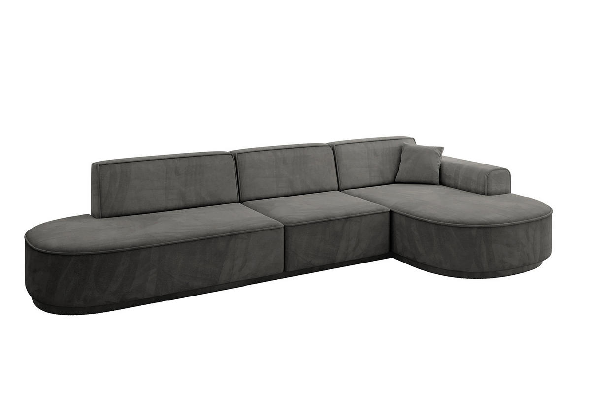 ECKSOFA Ottomane Rechts MARI-L2-v3 - 328x171x83 cm Dunkelgrau Velours - Dunkelgrau/Schwarz, Holzwerkstoff/Kunststoff (171/328cm) - ALTDECOR