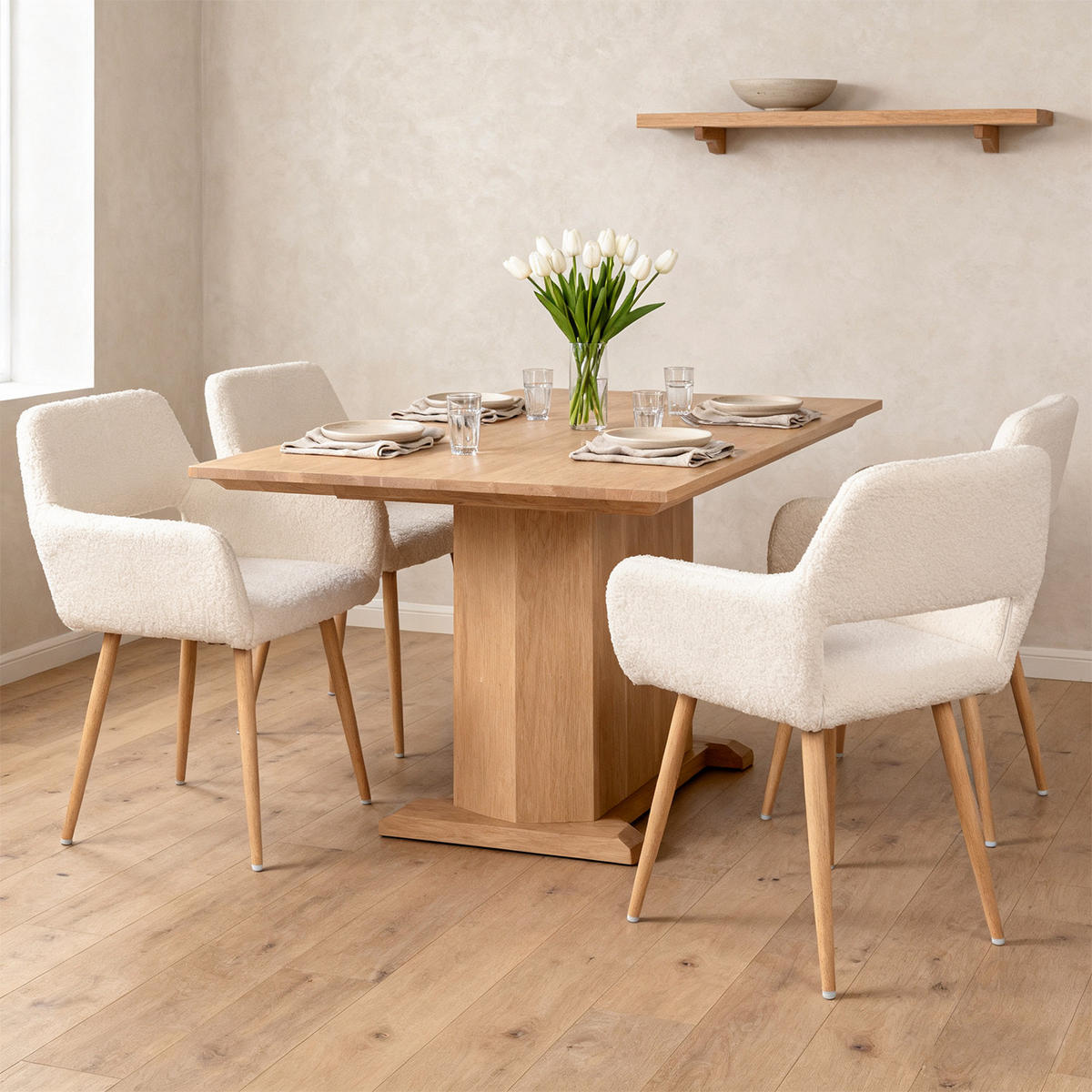 ESSZIMMERSTUHL 4er-Set In Teddy-Stoff Beige - Beige, Textil (56/78/56cm) - Meubles Cosy