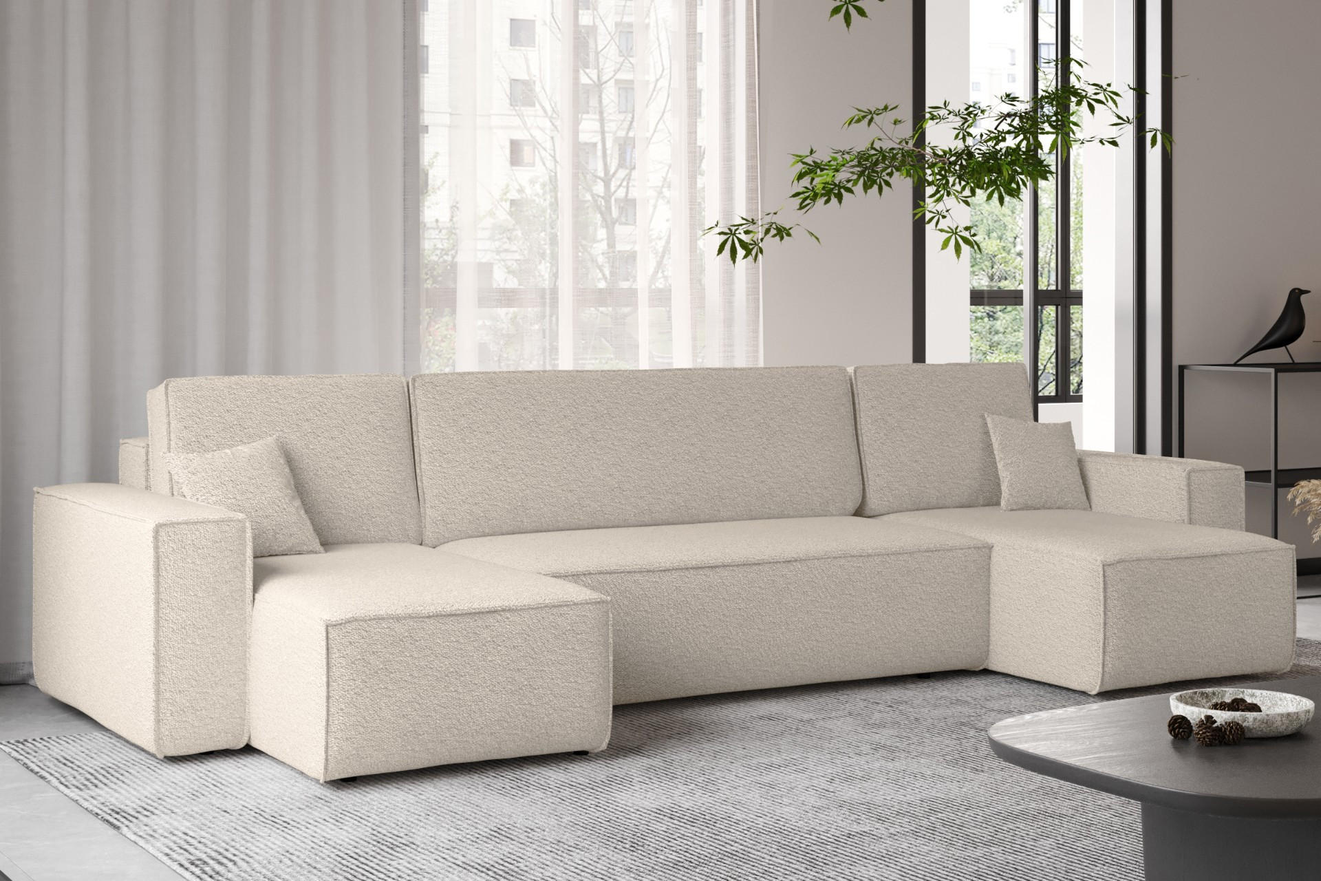 ECKSOFA Mit Schlaffunktion Und Bettkasten U-form BEST stoff Abriamo Beige - Beige, Holz (98/312cm) - Kaiser Möbel