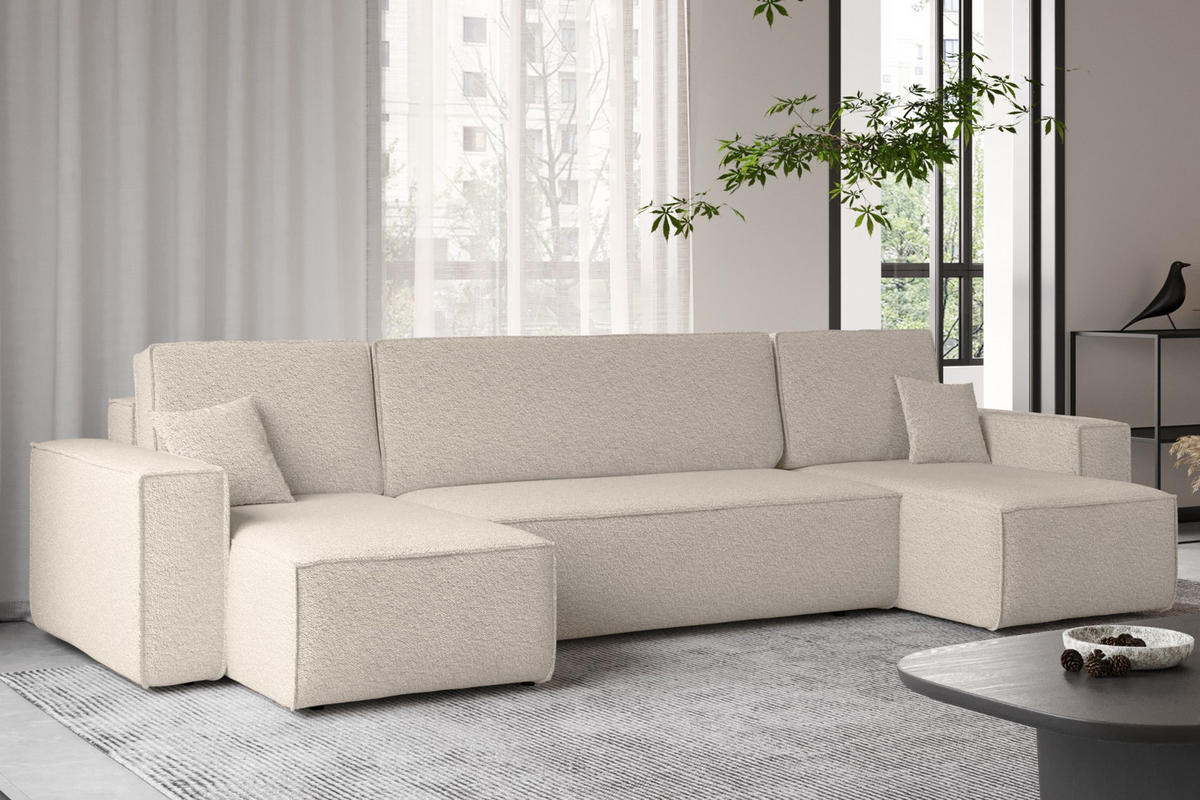 ECKSOFA Mit Schlaffunktion Und Bettkasten U-form BEST stoff Abriamo Beige - Beige, Holz (98/312cm) - Kaiser Möbel