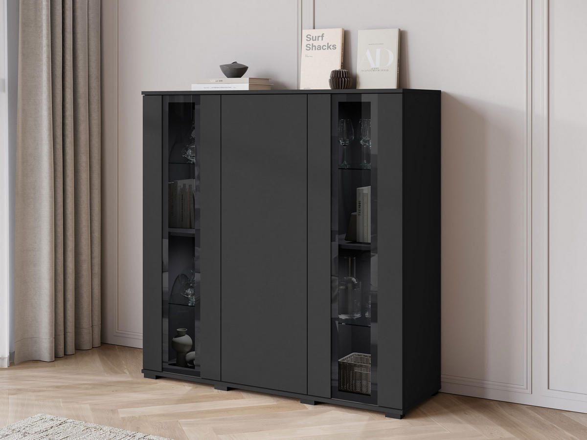 KOMMODE Caro HB 120 - Schwarz, Holzwerkstoff/Kunststoff (120/122/40cm) - MIRJAN24