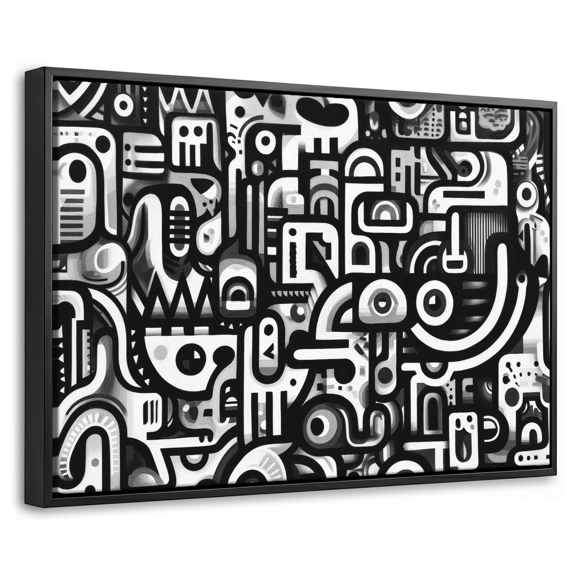 LEINWAND Bilder mit Rahmen - Symbole - Abstrakt - Grafik - Schwarz - 60x40 - Schwarz, Textil (60/40cm) - MuchoWow