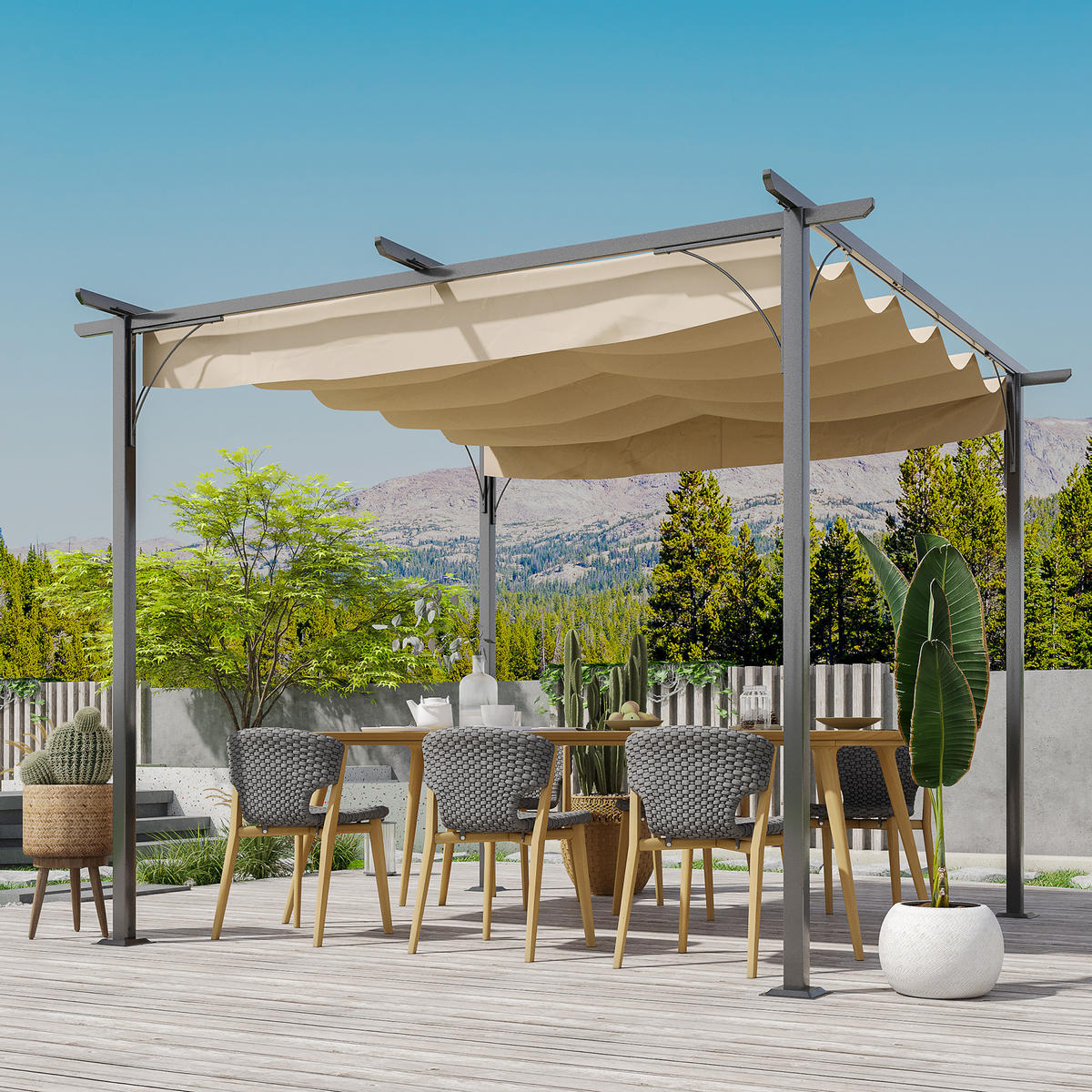 PERGOLA Wasserdicht UV-Schutz Beige - Beige, Kunststoff/Metall (300/230/300cm) - Outsunny