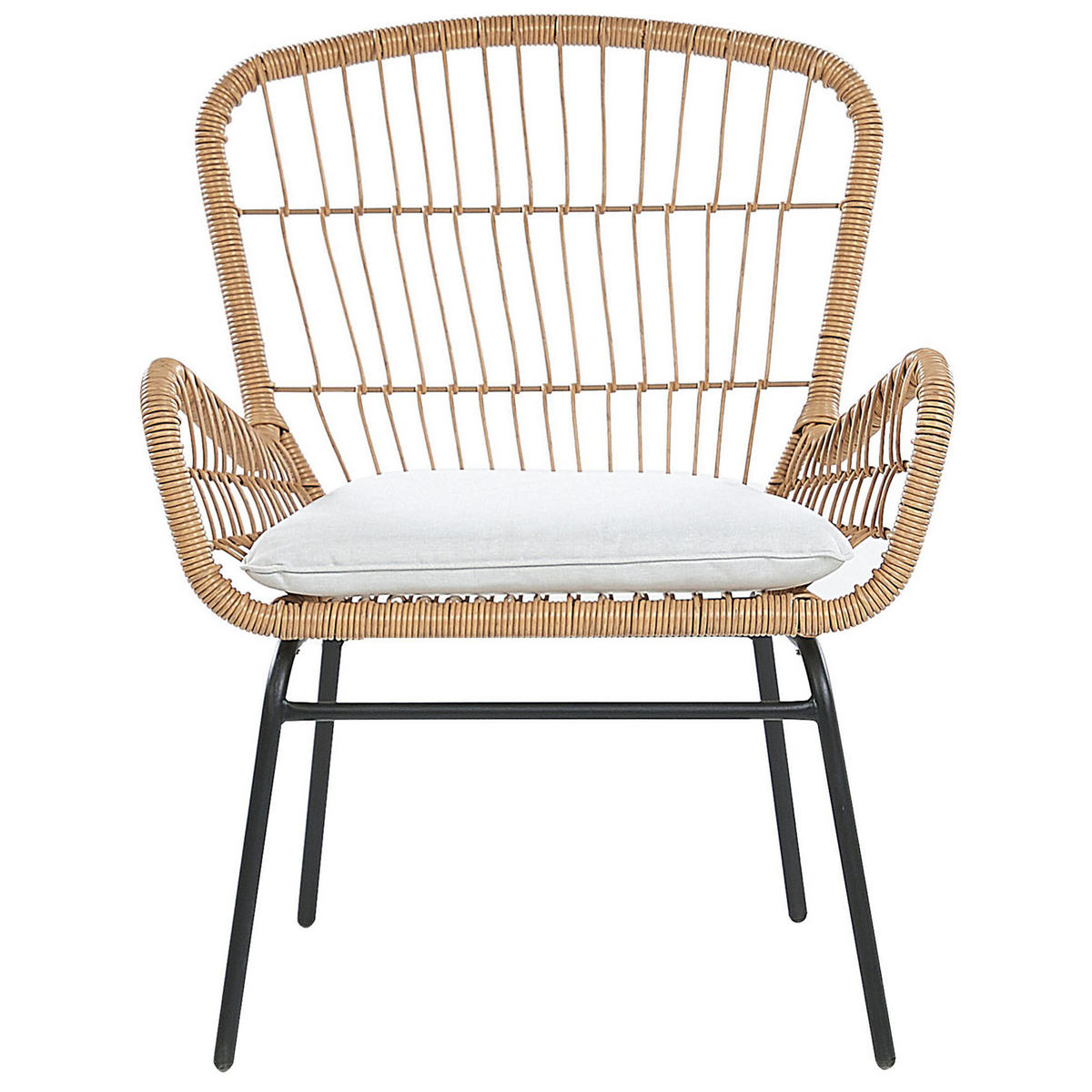 BALKONSET 2-Sitzer Rattan natürlich Auflagen hellgrau Labico - Beige/Schwarz, Kunststoff - Beliani