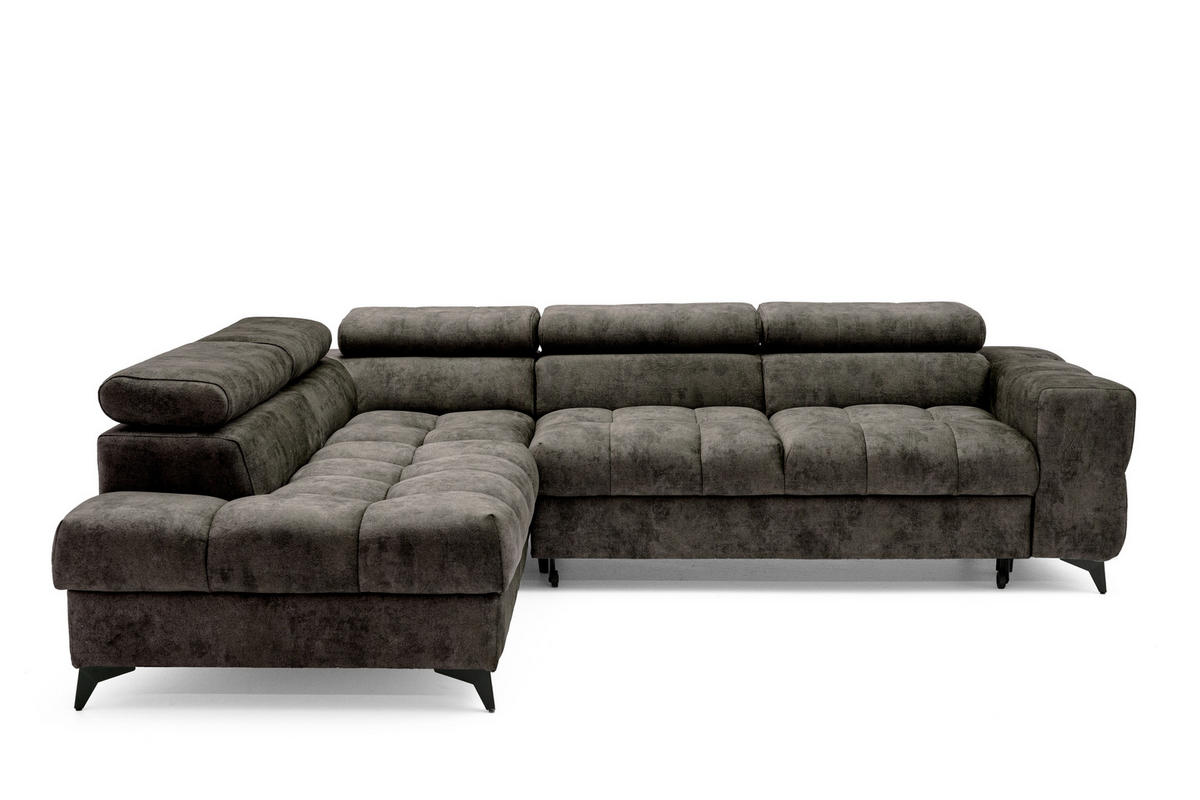 ECKSOFA PUDDING L Links mit Schlaffunktion 128x197 Velours Braun - Schwarz/Braun, Holz/Textil (270/204cm) - Muffo