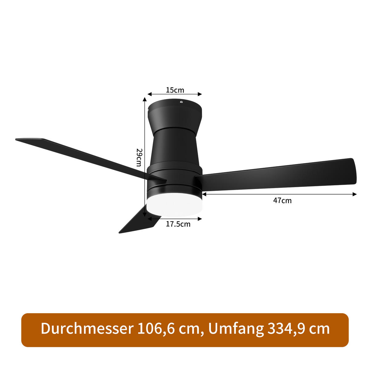DECKENVENTILATOR mit LED-Licht, 106.6 cm, Weiß, 6 Stufen & Timer - Schwarz, Metall (106.6/106.6/29cm) - EuroLiving