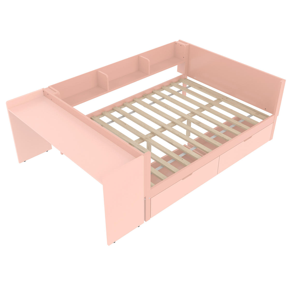 BETT 140/200 cm in Rosa mit 2 Schubladen, Regal und Schreibtisch - Rosa, Holz/Holzwerkstoff (140/200cm) - WISHDOR