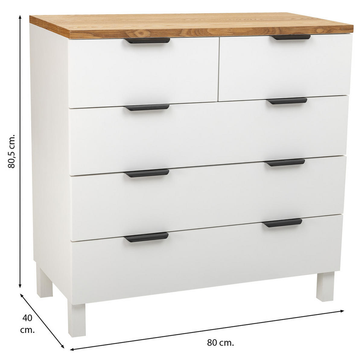 KOMMODE aus Holz mit 5 Schubladen 80x40x80,5 - Weiß, Holz (80/80/40cm) - Wanderlust