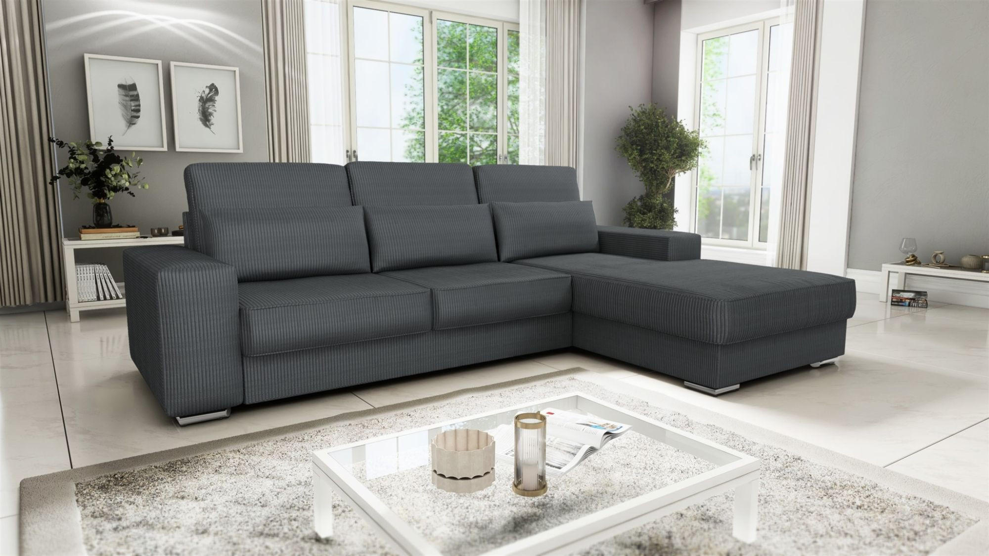 ECKSOFA Nevio In Scala - Dunkelgrau, Holzwerkstoff/Textil (312/202cm) - Fun Möbel