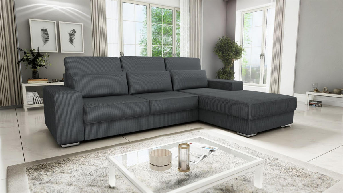 ECKSOFA Nevio In Scala - Dunkelgrau, Holzwerkstoff/Textil (312/202cm) - Fun Möbel