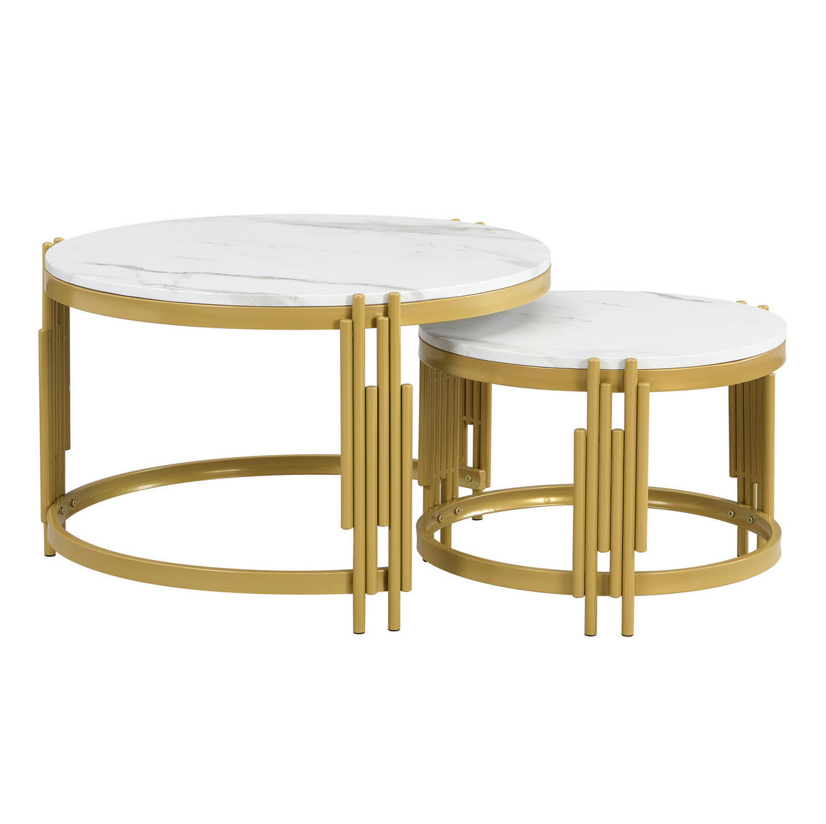 COUCHTISCH 71.5/51.5 cm aus MDF und Metall in Antique Brass/Weiß mit nestbarem Design - Messingfarben, Holzwerkstoff (71.5/71.5/44cm) - OKMYHOME