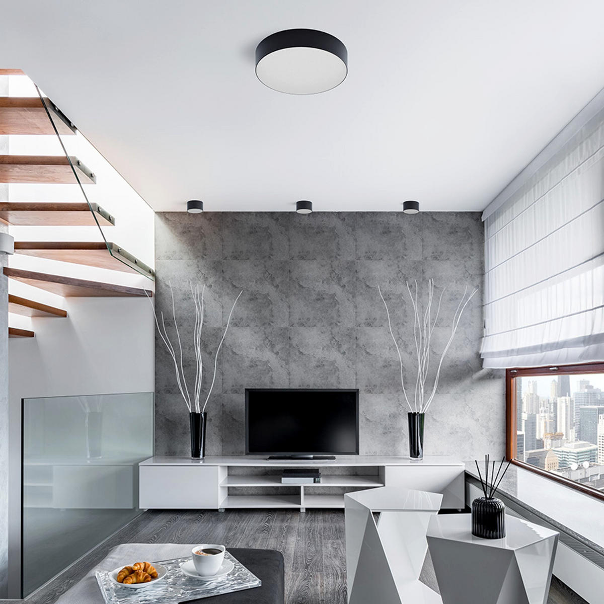 DECKENLEUCHTE Larisa R 30 schwarz 230V LED 30W - Schwarz, Metall (30/30/5.8cm)